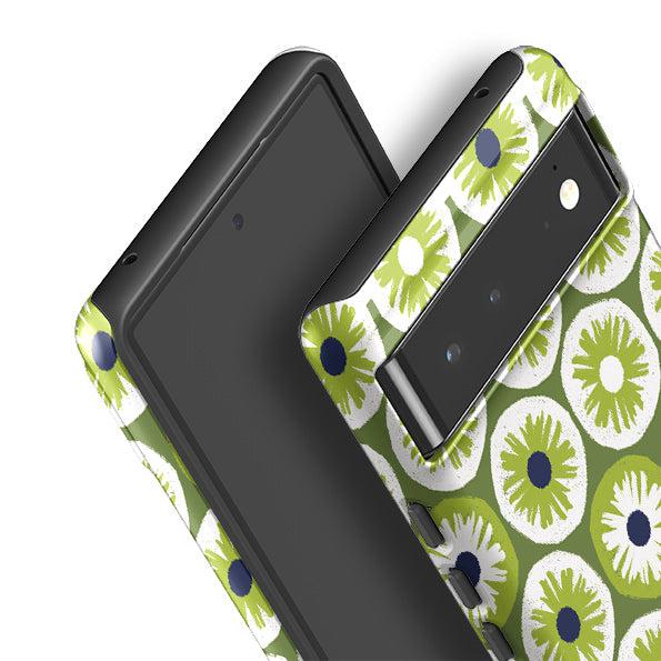 Google phone case-Penny Flowers Green By Ali Brookes-Product Details Raised bevel to protect screen from scratches. Impact resistant polycarbonate shell and shock absorbing inner TPU liner. Secure fit with design wrapping around side of the case and full access to ports. Compatible with Qi-standard wireless charging. Thickness 1/8 inch (3mm), weight 30g. Compatibility See drop down menu for options, please select the right case as we print to order.-Stringberry