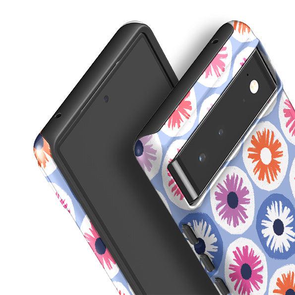 Google phone case-Penny Flowers Light Blue By Ali Brookes-Product Details Raised bevel to protect screen from scratches. Impact resistant polycarbonate shell and shock absorbing inner TPU liner. Secure fit with design wrapping around side of the case and full access to ports. Compatible with Qi-standard wireless charging. Thickness 1/8 inch (3mm), weight 30g. Compatibility See drop down menu for options, please select the right case as we print to order.-Stringberry