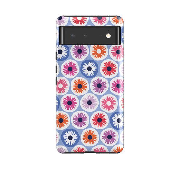 Google phone case-Penny Flowers Light Blue By Ali Brookes-Product Details Raised bevel to protect screen from scratches. Impact resistant polycarbonate shell and shock absorbing inner TPU liner. Secure fit with design wrapping around side of the case and full access to ports. Compatible with Qi-standard wireless charging. Thickness 1/8 inch (3mm), weight 30g. Compatibility See drop down menu for options, please select the right case as we print to order.-Stringberry