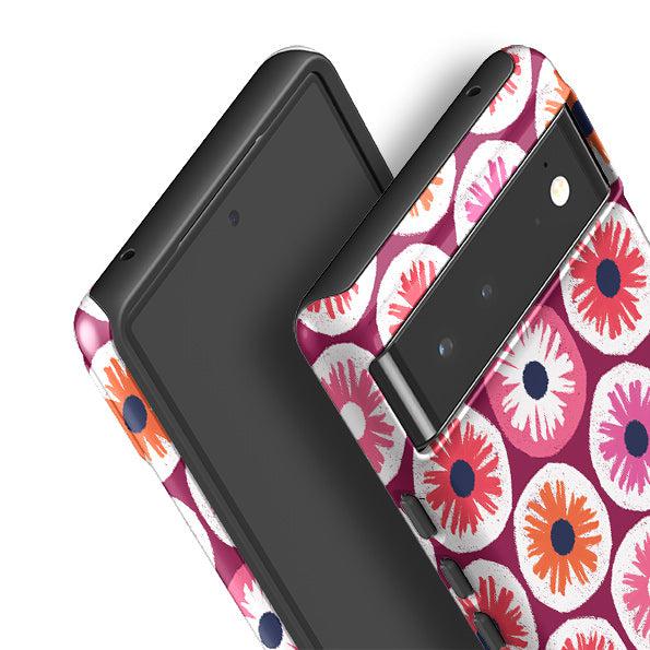 Google phone case-Penny Flowers Red By Ali Brookes-Product Details Raised bevel to protect screen from scratches. Impact resistant polycarbonate shell and shock absorbing inner TPU liner. Secure fit with design wrapping around side of the case and full access to ports. Compatible with Qi-standard wireless charging. Thickness 1/8 inch (3mm), weight 30g. Compatibility See drop down menu for options, please select the right case as we print to order.-Stringberry