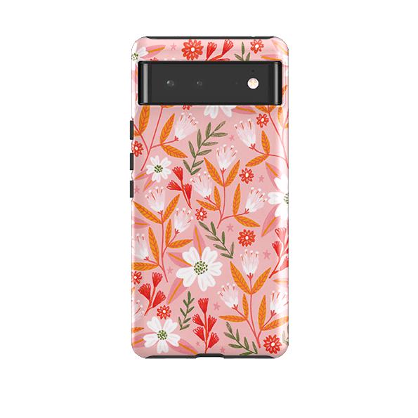 Google phone case-Pink And Orange Florals By Lee Foster Wilson-Product Details Raised bevel to protect screen from scratches. Impact resistant polycarbonate shell and shock absorbing inner TPU liner. Secure fit with design wrapping around side of the case and full access to ports. Compatible with Qi-standard wireless charging. Thickness 1/8 inch (3mm), weight 30g. Compatibility See drop down menu for options, please select the right case as we print to order.-Stringberry