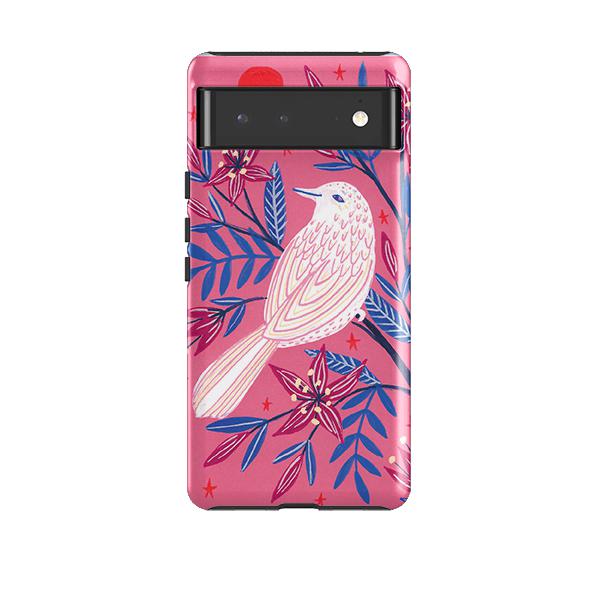 Google phone case-Pink Bird By Lee Foster Wilson-Product Details Raised bevel to protect screen from scratches. Impact resistant polycarbonate shell and shock absorbing inner TPU liner. Secure fit with design wrapping around side of the case and full access to ports. Compatible with Qi-standard wireless charging. Thickness 1/8 inch (3mm), weight 30g. Compatibility See drop down menu for options, please select the right case as we print to order.-Stringberry