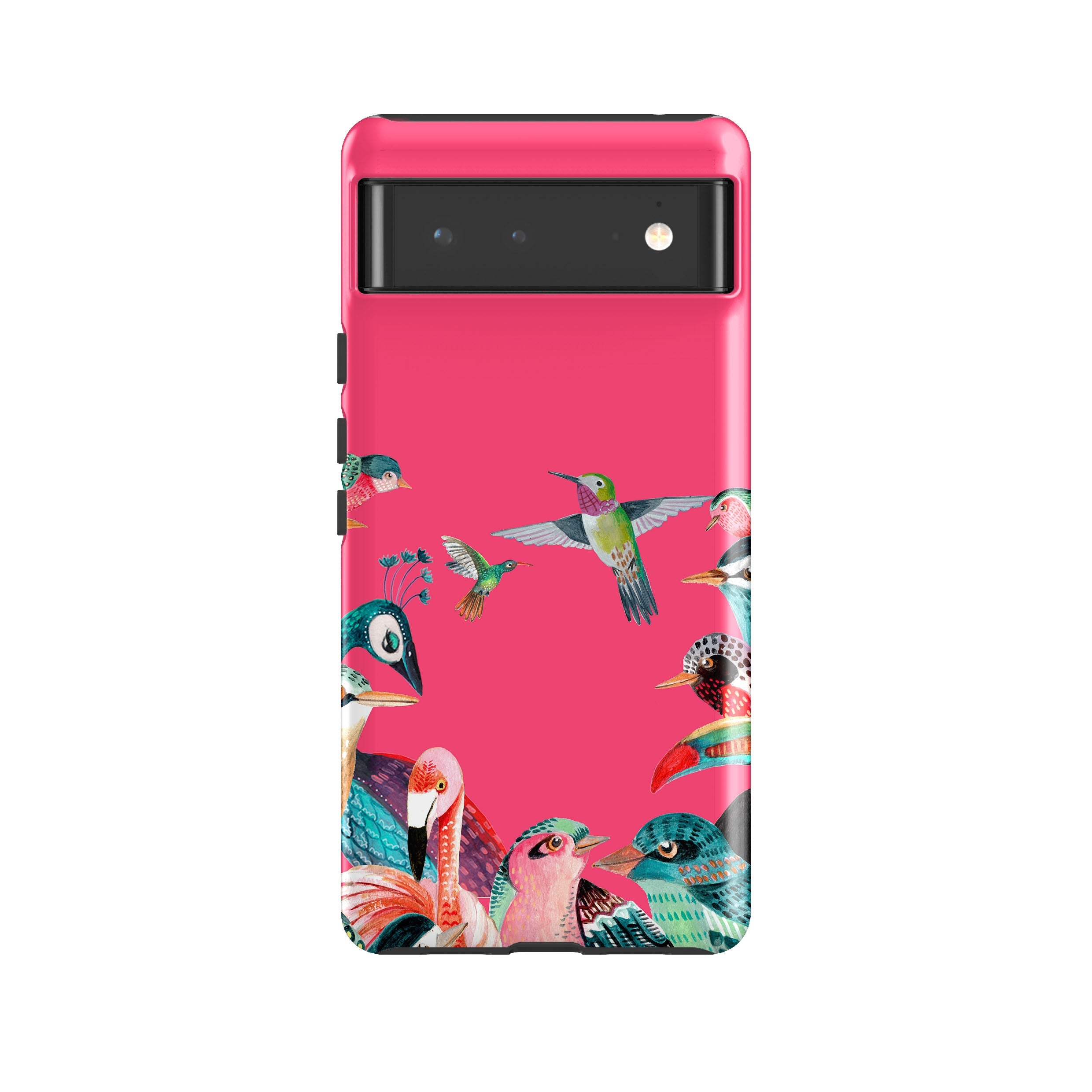 Google phone case-Pink Birds By Caroline Bonne Muller-Product Details Raised bevel to protect screen from scratches. Impact resistant polycarbonate shell and shock absorbing inner TPU liner. Secure fit with design wrapping around side of the case and full access to ports. Compatible with Qi-standard wireless charging. Thickness 1/8 inch (3mm), weight 30g. Compatibility See drop down menu for options, please select the right case as we print to order.-Stringberry