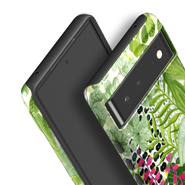 Google phone case-Pink Botanical By Bex Parkin-Product Details Raised bevel to protect screen from scratches. Impact resistant polycarbonate shell and shock absorbing inner TPU liner. Secure fit with design wrapping around side of the case and full access to ports. Compatible with Qi-standard wireless charging. Thickness 1/8 inch (3mm), weight 30g. Compatibility See drop down menu for options, please select the right case as we print to order.-Stringberry