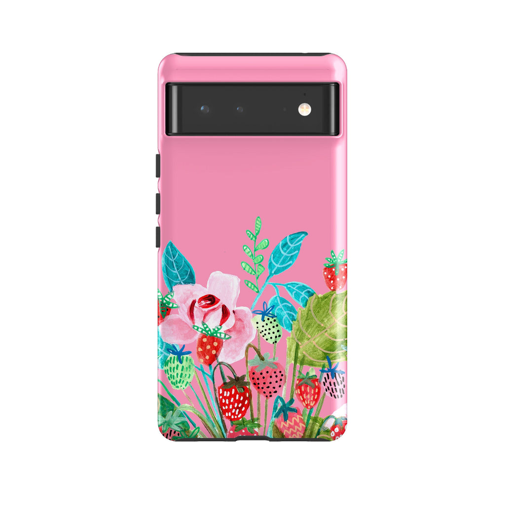Google phone case-Pink Colour Floral By Caroline Bonne Muller-Product Details Raised bevel to protect screen from scratches. Impact resistant polycarbonate shell and shock absorbing inner TPU liner. Secure fit with design wrapping around side of the case and full access to ports. Compatible with Qi-standard wireless charging. Thickness 1/8 inch (3mm), weight 30g. Compatibility See drop down menu for options, please select the right case as we print to order.-Stringberry