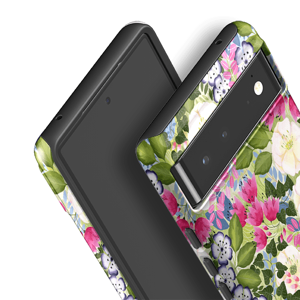 Google phone case-Pink Flowers By Bex Parkin-Product Details Raised bevel to protect screen from scratches. Impact resistant polycarbonate shell and shock absorbing inner TPU liner. Secure fit with design wrapping around side of the case and full access to ports. Compatible with Qi-standard wireless charging. Thickness 1/8 inch (3mm), weight 30g. Compatibility See drop down menu for options, please select the right case as we print to order.-Stringberry