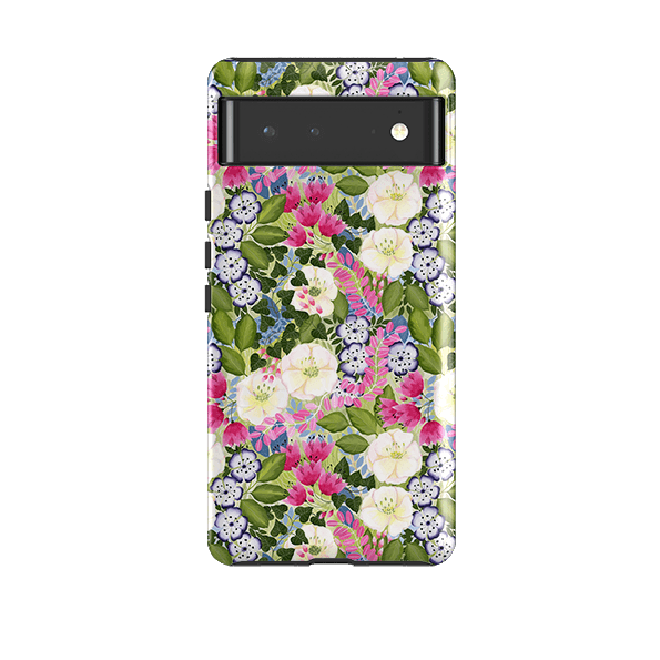 Google phone case-Pink Flowers By Bex Parkin-Product Details Raised bevel to protect screen from scratches. Impact resistant polycarbonate shell and shock absorbing inner TPU liner. Secure fit with design wrapping around side of the case and full access to ports. Compatible with Qi-standard wireless charging. Thickness 1/8 inch (3mm), weight 30g. Compatibility See drop down menu for options, please select the right case as we print to order.-Stringberry