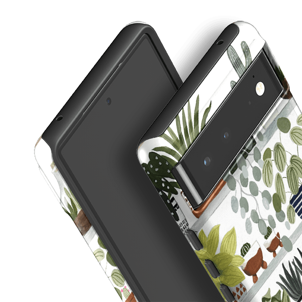 Google phone case-Plant Shelves By Bex Parkin-Product Details Raised bevel to protect screen from scratches. Impact resistant polycarbonate shell and shock absorbing inner TPU liner. Secure fit with design wrapping around side of the case and full access to ports. Compatible with Qi-standard wireless charging. Thickness 1/8 inch (3mm), weight 30g. Compatibility See drop down menu for options, please select the right case as we print to order.-Stringberry