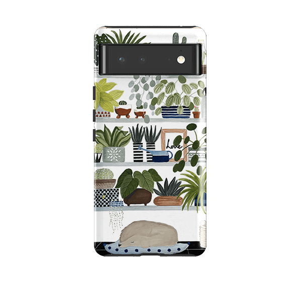 Google phone case-Plant Shelves By Bex Parkin-Product Details Raised bevel to protect screen from scratches. Impact resistant polycarbonate shell and shock absorbing inner TPU liner. Secure fit with design wrapping around side of the case and full access to ports. Compatible with Qi-standard wireless charging. Thickness 1/8 inch (3mm), weight 30g. Compatibility See drop down menu for options, please select the right case as we print to order.-Stringberry