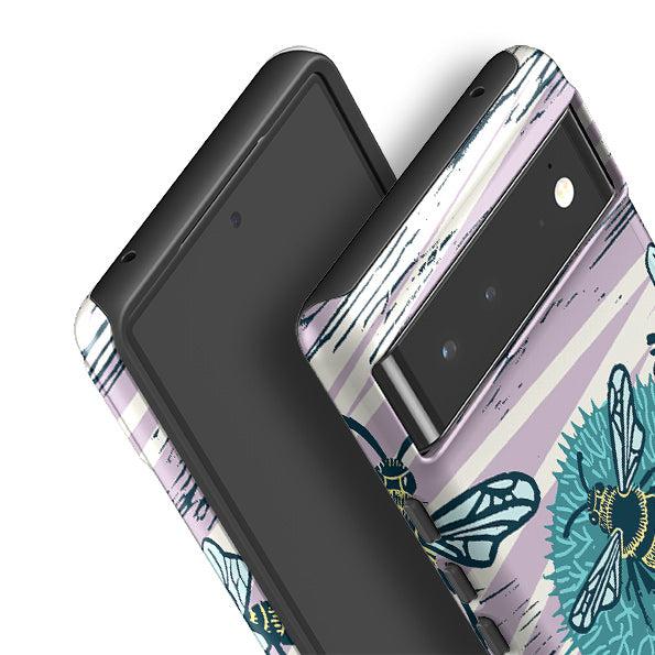 Google phone case-Pollinating Bees By Kate Heiss-Product Details Raised bevel to protect screen from scratches. Impact resistant polycarbonate shell and shock absorbing inner TPU liner. Secure fit with design wrapping around side of the case and full access to ports. Compatible with Qi-standard wireless charging. Thickness 1/8 inch (3mm), weight 30g. Compatibility See drop down menu for options, please select the right case as we print to order.-Stringberry