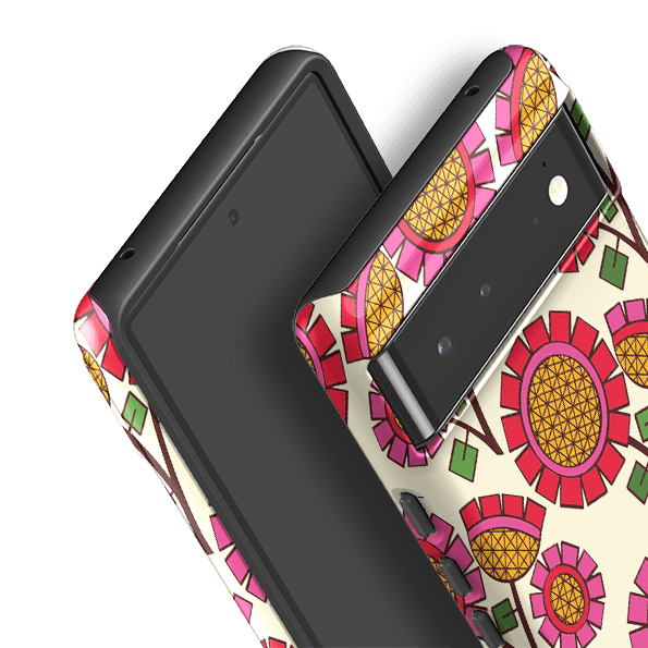 Google phone case-Pop Flower By Amelia Bowman-Product Details Raised bevel to protect screen from scratches. Impact resistant polycarbonate shell and shock absorbing inner TPU liner. Secure fit with design wrapping around side of the case and full access to ports. Compatible with Qi-standard wireless charging. Thickness 1/8 inch (3mm), weight 30g. Compatibility See drop down menu for options, please select the right case as we print to order.-Stringberry