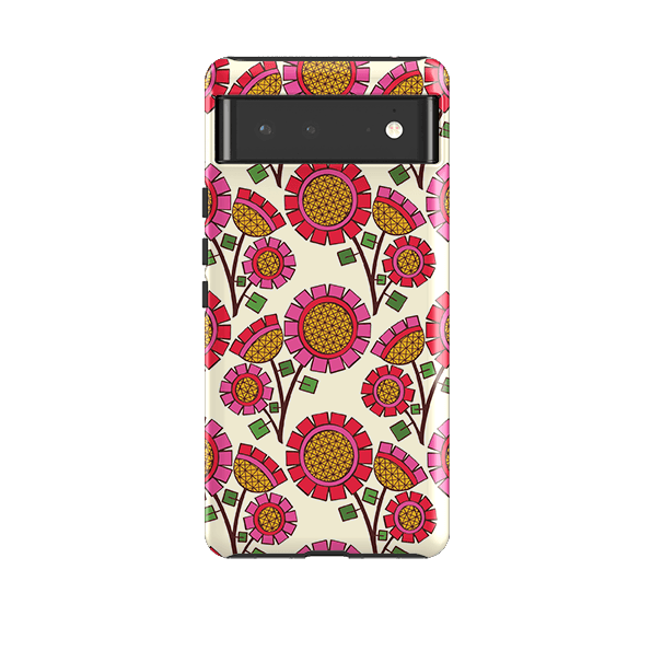 Google phone case-Pop Flower By Amelia Bowman-Product Details Raised bevel to protect screen from scratches. Impact resistant polycarbonate shell and shock absorbing inner TPU liner. Secure fit with design wrapping around side of the case and full access to ports. Compatible with Qi-standard wireless charging. Thickness 1/8 inch (3mm), weight 30g. Compatibility See drop down menu for options, please select the right case as we print to order.-Stringberry