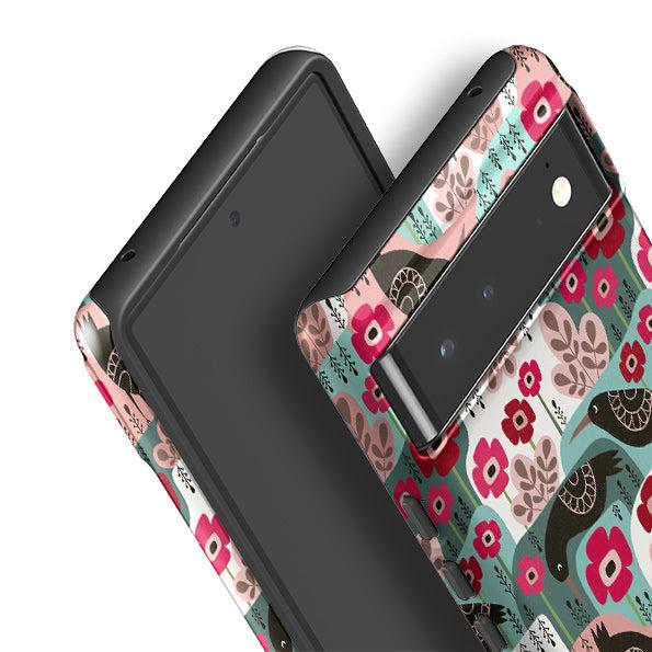 Google phone case-Poppies And Crow By Suzy Taylor-Product Details Raised bevel to protect screen from scratches. Impact resistant polycarbonate shell and shock absorbing inner TPU liner. Secure fit with design wrapping around side of the case and full access to ports. Compatible with Qi-standard wireless charging. Thickness 1/8 inch (3mm), weight 30g. Compatibility See drop down menu for options, please select the right case as we print to order.-Stringberry