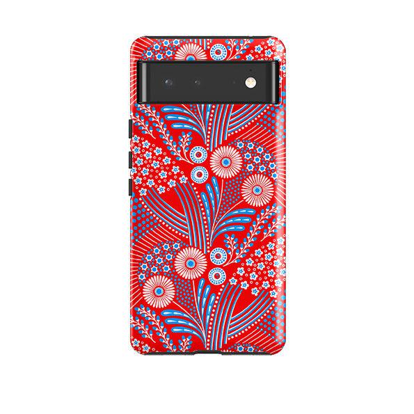 Google phone case-Red Bouquet By Cressida Bell-Product Details Raised bevel to protect screen from scratches. Impact resistant polycarbonate shell and shock absorbing inner TPU liner. Secure fit with design wrapping around side of the case and full access to ports. Compatible with Qi-standard wireless charging. Thickness 1/8 inch (3mm), weight 30g. Compatibility See drop down menu for options, please select the right case as we print to order.-Stringberry