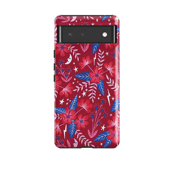 Google phone case-Red Moon Garden By Lee Foster Wilson-Product Details Raised bevel to protect screen from scratches. Impact resistant polycarbonate shell and shock absorbing inner TPU liner. Secure fit with design wrapping around side of the case and full access to ports. Compatible with Qi-standard wireless charging. Thickness 1/8 inch (3mm), weight 30g. Compatibility See drop down menu for options, please select the right case as we print to order.-Stringberry