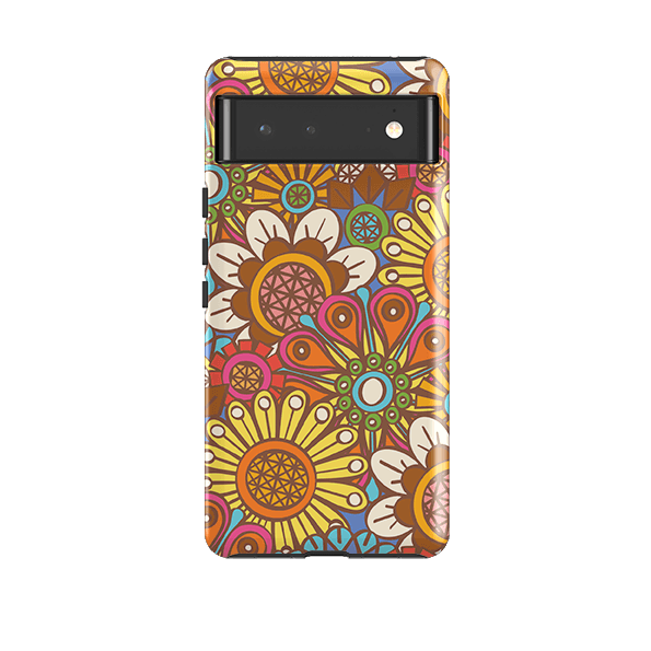 Google phone case-Retro Posy Brights By Amelia Bowman-Product Details Raised bevel to protect screen from scratches. Impact resistant polycarbonate shell and shock absorbing inner TPU liner. Secure fit with design wrapping around side of the case and full access to ports. Compatible with Qi-standard wireless charging. Thickness 1/8 inch (3mm), weight 30g. Compatibility See drop down menu for options, please select the right case as we print to order.-Stringberry