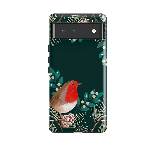 Google phone case-Robin Pine Cones By Bex Parkin-Product Details Raised bevel to protect screen from scratches. Impact resistant polycarbonate shell and shock absorbing inner TPU liner. Secure fit with design wrapping around side of the case and full access to ports. Compatible with Qi-standard wireless charging. Thickness 1/8 inch (3mm), weight 30g. Compatibility See drop down menu for options, please select the right case as we print to order.-Stringberry