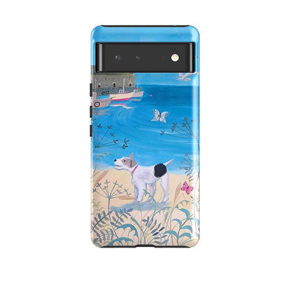 Google phone case-Seaside Dog By Mary Stubberfield-Product Details Raised bevel to protect screen from scratches. Impact resistant polycarbonate shell and shock absorbing inner TPU liner. Secure fit with design wrapping around side of the case and full access to ports. Compatible with Qi-standard wireless charging. Thickness 1/8 inch (3mm), weight 30g. Compatibility See drop down menu for options, please select the right case as we print to order.-Stringberry