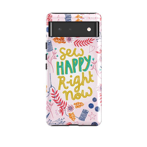 Google phone case-Sew Happy By Lee Foster Wilson-Product Details Raised bevel to protect screen from scratches. Impact resistant polycarbonate shell and shock absorbing inner TPU liner. Secure fit with design wrapping around side of the case and full access to ports. Compatible with Qi-standard wireless charging. Thickness 1/8 inch (3mm), weight 30g. Compatibility See drop down menu for options, please select the right case as we print to order.-Stringberry