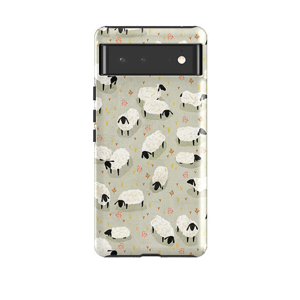 Google phone case-Sheep Grey By Katherine Quinn-Product Details Raised bevel to protect screen from scratches. Impact resistant polycarbonate shell and shock absorbing inner TPU liner. Secure fit with design wrapping around side of the case and full access to ports. Compatible with Qi-standard wireless charging. Thickness 1/8 inch (3mm), weight 30g. Compatibility See drop down menu for options, please select the right case as we print to order.-Stringberry