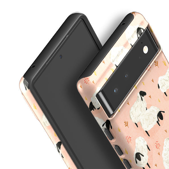 Google phone case-Sheep Pink By Katherine Quinn-Product Details Raised bevel to protect screen from scratches. Impact resistant polycarbonate shell and shock absorbing inner TPU liner. Secure fit with design wrapping around side of the case and full access to ports. Compatible with Qi-standard wireless charging. Thickness 1/8 inch (3mm), weight 30g. Compatibility See drop down menu for options, please select the right case as we print to order.-Stringberry