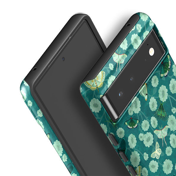 Google phone case-Small Moths 2 By Katherine Quinn-Product Details Raised bevel to protect screen from scratches. Impact resistant polycarbonate shell and shock absorbing inner TPU liner. Secure fit with design wrapping around side of the case and full access to ports. Compatible with Qi-standard wireless charging. Thickness 1/8 inch (3mm), weight 30g. Compatibility See drop down menu for options, please select the right case as we print to order.-Stringberry