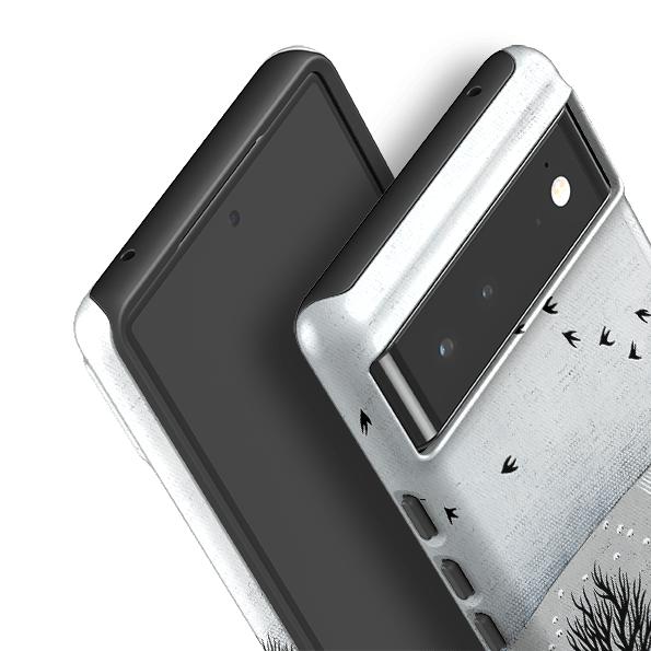 Google phone case-Snowy Landscape By Natasha Newton-Product Details Raised bevel to protect screen from scratches. Impact resistant polycarbonate shell and shock absorbing inner TPU liner. Secure fit with design wrapping around side of the case and full access to ports. Compatible with Qi-standard wireless charging. Thickness 1/8 inch (3mm), weight 30g. Compatibility See drop down menu for options, please select the right case as we print to order.-Stringberry
