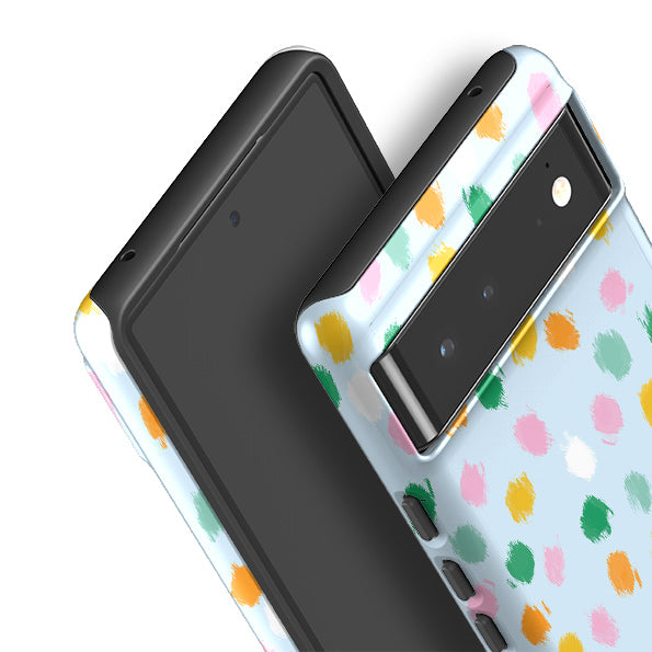 Google phone case-Spotty Co-ordinate By Lee Foster Wilson-Product Details Raised bevel to protect screen from scratches. Impact resistant polycarbonate shell and shock absorbing inner TPU liner. Secure fit with design wrapping around side of the case and full access to ports. Compatible with Qi-standard wireless charging. Thickness 1/8 inch (3mm), weight 30g. Compatibility See drop down menu for options, please select the right case as we print to order.-Stringberry
