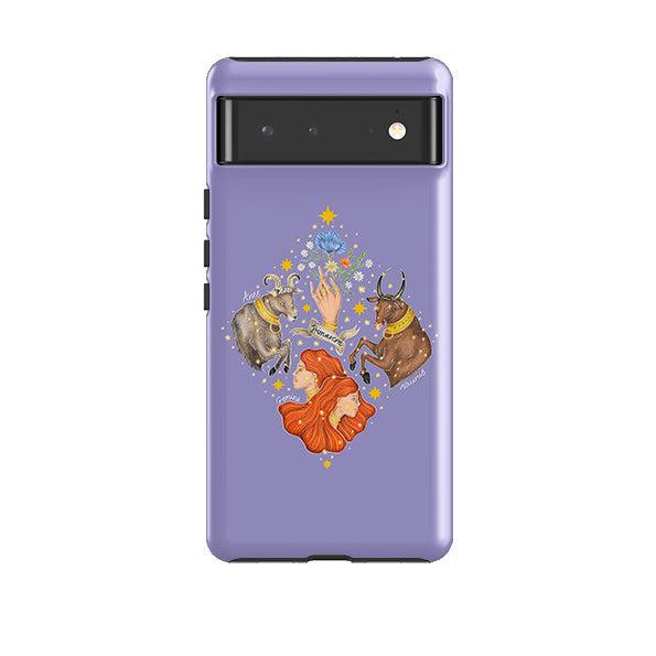 Google phone case-Spring Zodiac By Catherine Rowe-Product Details Raised bevel to protect screen from scratches. Impact resistant polycarbonate shell and shock absorbing inner TPU liner. Secure fit with design wrapping around side of the case and full access to ports. Compatible with Qi-standard wireless charging. Thickness 1/8 inch (3mm), weight 30g. Compatibility See drop down menu for options, please select the right case as we print to order.-Stringberry