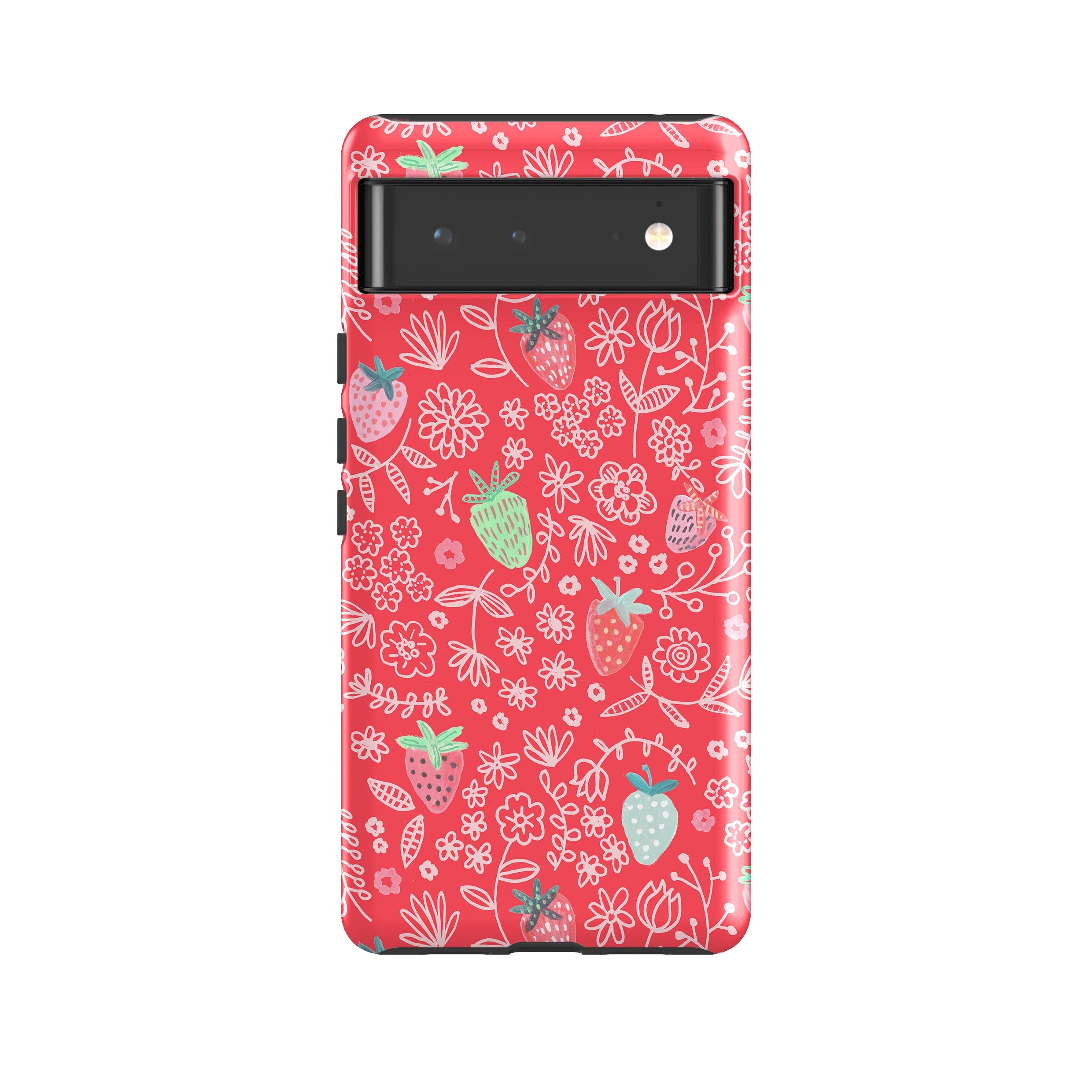 Google phone case-Strawberries By Caroline Bonne Muller-Product Details Raised bevel to protect screen from scratches. Impact resistant polycarbonate shell and shock absorbing inner TPU liner. Secure fit with design wrapping around side of the case and full access to ports. Compatible with Qi-standard wireless charging. Thickness 1/8 inch (3mm), weight 30g. Compatibility See drop down menu for options, please select the right case as we print to order.-Stringberry