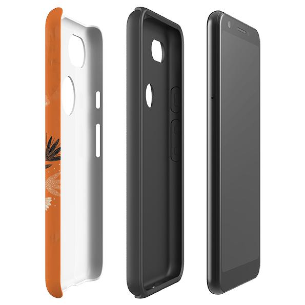 Google phone case-Sugarskull Orange By Jade Mosinski-Product Details Raised bevel to protect screen from scratches. Impact resistant polycarbonate shell and shock absorbing inner TPU liner. Secure fit with design wrapping around side of the case and full access to ports. Compatible with Qi-standard wireless charging. Thickness 1/8 inch (3mm), weight 30g. Compatibility See drop down menu for options, please select the right case as we print to order.-Stringberry