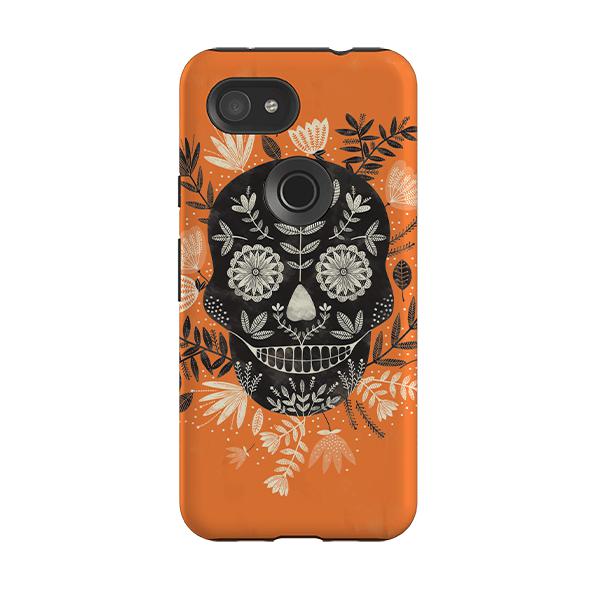 Google phone case-Sugarskull Orange By Jade Mosinski-Product Details Raised bevel to protect screen from scratches. Impact resistant polycarbonate shell and shock absorbing inner TPU liner. Secure fit with design wrapping around side of the case and full access to ports. Compatible with Qi-standard wireless charging. Thickness 1/8 inch (3mm), weight 30g. Compatibility See drop down menu for options, please select the right case as we print to order.-Stringberry