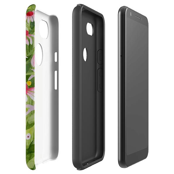Google phone case-Summer Echinacea By Bex Parkin-Product Details Raised bevel to protect screen from scratches. Impact resistant polycarbonate shell and shock absorbing inner TPU liner. Secure fit with design wrapping around side of the case and full access to ports. Compatible with Qi-standard wireless charging. Thickness 1/8 inch (3mm), weight 30g. Compatibility See drop down menu for options, please select the right case as we print to order.-Stringberry
