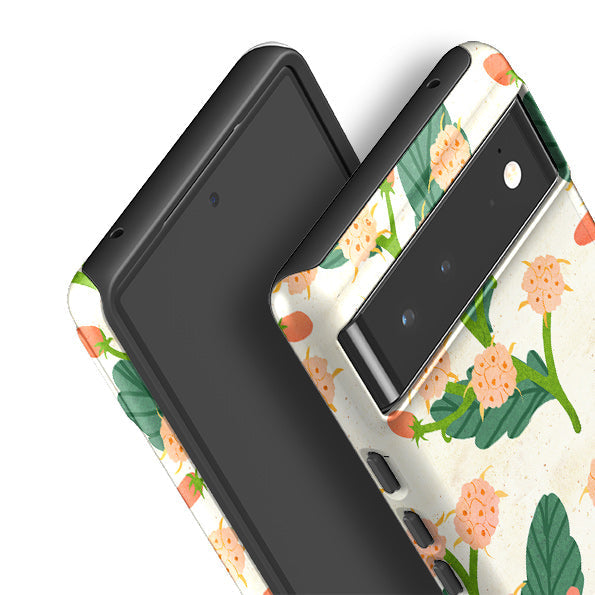 Google phone case-Summer Seeds Cream By Katherine Quinn-Product Details Raised bevel to protect screen from scratches. Impact resistant polycarbonate shell and shock absorbing inner TPU liner. Secure fit with design wrapping around side of the case and full access to ports. Compatible with Qi-standard wireless charging. Thickness 1/8 inch (3mm), weight 30g. Compatibility See drop down menu for options, please select the right case as we print to order.-Stringberry