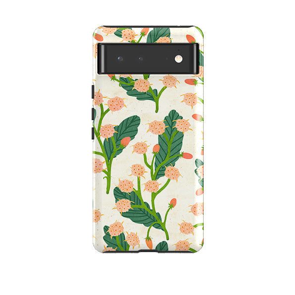 Google phone case-Summer Seeds Cream By Katherine Quinn-Product Details Raised bevel to protect screen from scratches. Impact resistant polycarbonate shell and shock absorbing inner TPU liner. Secure fit with design wrapping around side of the case and full access to ports. Compatible with Qi-standard wireless charging. Thickness 1/8 inch (3mm), weight 30g. Compatibility See drop down menu for options, please select the right case as we print to order.-Stringberry