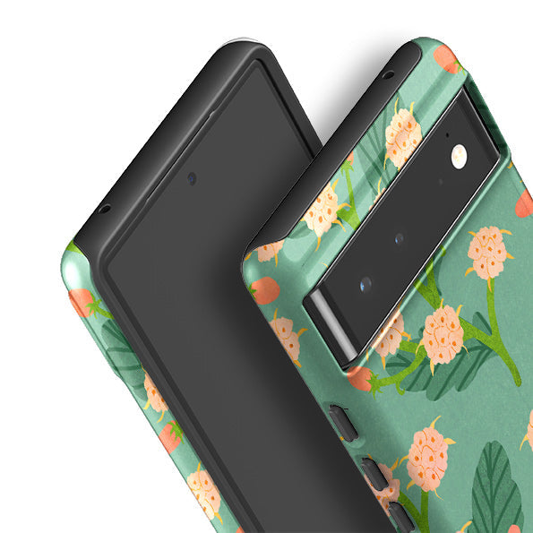 Google phone case-Summer Seeds Teal By Katherine Quinn-Product Details Raised bevel to protect screen from scratches. Impact resistant polycarbonate shell and shock absorbing inner TPU liner. Secure fit with design wrapping around side of the case and full access to ports. Compatible with Qi-standard wireless charging. Thickness 1/8 inch (3mm), weight 30g. Compatibility See drop down menu for options, please select the right case as we print to order.-Stringberry