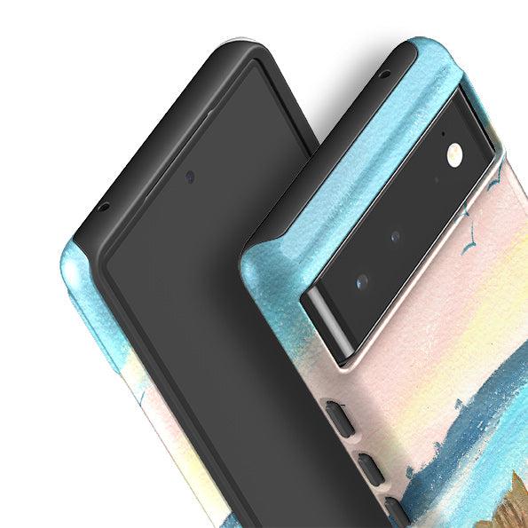 Google phone case-Sunset Cats 2 By Mary Stubberfield-Product Details Raised bevel to protect screen from scratches. Impact resistant polycarbonate shell and shock absorbing inner TPU liner. Secure fit with design wrapping around side of the case and full access to ports. Compatible with Qi-standard wireless charging. Thickness 1/8 inch (3mm), weight 30g. Compatibility See drop down menu for options, please select the right case as we print to order.-Stringberry