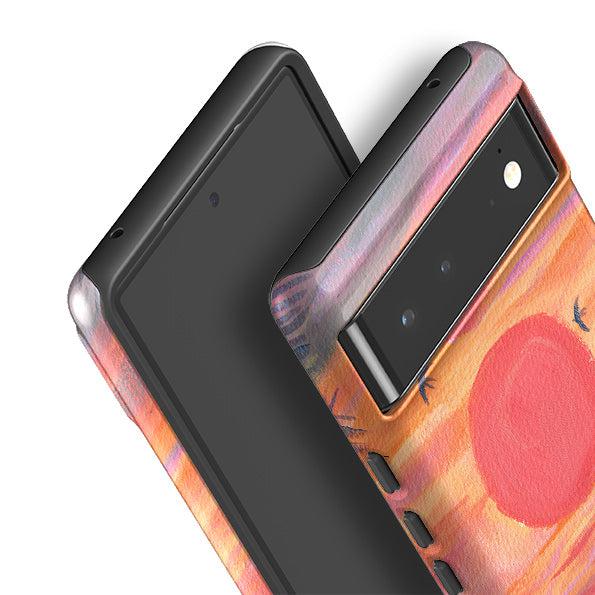 Google phone case-Sunset Cats By Mary Stubberfield-Product Details Raised bevel to protect screen from scratches. Impact resistant polycarbonate shell and shock absorbing inner TPU liner. Secure fit with design wrapping around side of the case and full access to ports. Compatible with Qi-standard wireless charging. Thickness 1/8 inch (3mm), weight 30g. Compatibility See drop down menu for options, please select the right case as we print to order.-Stringberry