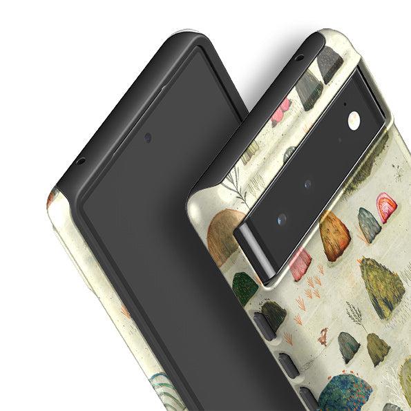 Google phone case-Sunset Mossy Hills By Katherine Quinn-Product Details Raised bevel to protect screen from scratches. Impact resistant polycarbonate shell and shock absorbing inner TPU liner. Secure fit with design wrapping around side of the case and full access to ports. Compatible with Qi-standard wireless charging. Thickness 1/8 inch (3mm), weight 30g. Compatibility See drop down menu for options, please select the right case as we print to order.-Stringberry