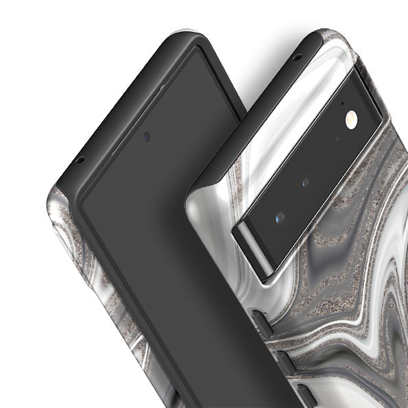 Google phone case-Swash (case does not glitter)-Product Details Raised bevel to protect screen from scratches. Impact resistant polycarbonate shell and shock absorbing inner TPU liner. Secure fit with design wrapping around side of the case and full access to ports. Compatible with Qi-standard wireless charging. Thickness 1/8 inch (3mm), weight 30g. Compatibility See drop down menu for options, please select the right case as we print to order.-Stringberry