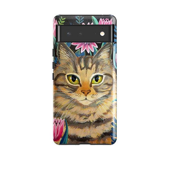 Google phone case-Tabby Cat By Mary Stubberfield-Product Details Raised bevel to protect screen from scratches. Impact resistant polycarbonate shell and shock absorbing inner TPU liner. Secure fit with design wrapping around side of the case and full access to ports. Compatible with Qi-standard wireless charging. Thickness 1/8 inch (3mm), weight 30g. Compatibility See drop down menu for options, please select the right case as we print to order.-Stringberry