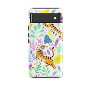 Google phone case-Tigers And Flowers By Bex Parkin-Product Details Raised bevel to protect screen from scratches. Impact resistant polycarbonate shell and shock absorbing inner TPU liner. Secure fit with design wrapping around side of the case and full access to ports. Compatible with Qi-standard wireless charging. Thickness 1/8 inch (3mm), weight 30g. Compatibility See drop down menu for options, please select the right case as we print to order.-Stringberry