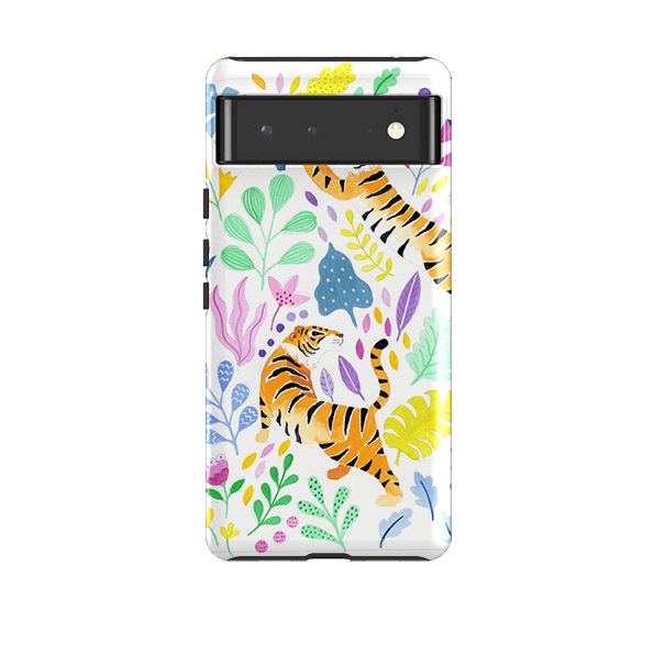 Google phone case-Tigers And Flowers By Bex Parkin-Product Details Raised bevel to protect screen from scratches. Impact resistant polycarbonate shell and shock absorbing inner TPU liner. Secure fit with design wrapping around side of the case and full access to ports. Compatible with Qi-standard wireless charging. Thickness 1/8 inch (3mm), weight 30g. Compatibility See drop down menu for options, please select the right case as we print to order.-Stringberry