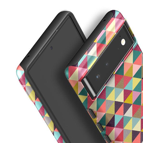 Google phone case-Triangle Geometric By Suzy Taylor-Product Details Raised bevel to protect screen from scratches. Impact resistant polycarbonate shell and shock absorbing inner TPU liner. Secure fit with design wrapping around side of the case and full access to ports. Compatible with Qi-standard wireless charging. Thickness 1/8 inch (3mm), weight 30g. Compatibility See drop down menu for options, please select the right case as we print to order.-Stringberry