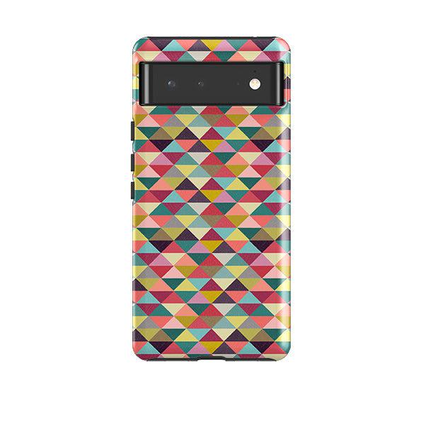 Google phone case-Triangle Geometric By Suzy Taylor-Product Details Raised bevel to protect screen from scratches. Impact resistant polycarbonate shell and shock absorbing inner TPU liner. Secure fit with design wrapping around side of the case and full access to ports. Compatible with Qi-standard wireless charging. Thickness 1/8 inch (3mm), weight 30g. Compatibility See drop down menu for options, please select the right case as we print to order.-Stringberry
