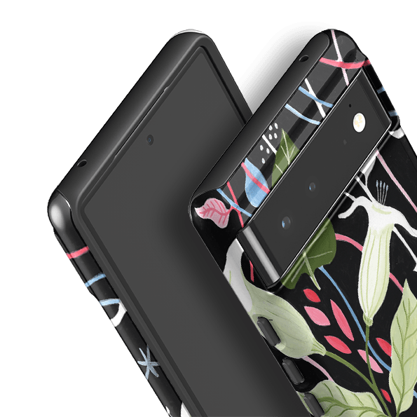 Google phone case-Trumpet Flowers By Bex Parkin-Product Details Raised bevel to protect screen from scratches. Impact resistant polycarbonate shell and shock absorbing inner TPU liner. Secure fit with design wrapping around side of the case and full access to ports. Compatible with Qi-standard wireless charging. Thickness 1/8 inch (3mm), weight 30g. Compatibility See drop down menu for options, please select the right case as we print to order.-Stringberry