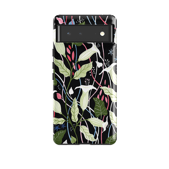 Google phone case-Trumpet Flowers By Bex Parkin-Product Details Raised bevel to protect screen from scratches. Impact resistant polycarbonate shell and shock absorbing inner TPU liner. Secure fit with design wrapping around side of the case and full access to ports. Compatible with Qi-standard wireless charging. Thickness 1/8 inch (3mm), weight 30g. Compatibility See drop down menu for options, please select the right case as we print to order.-Stringberry