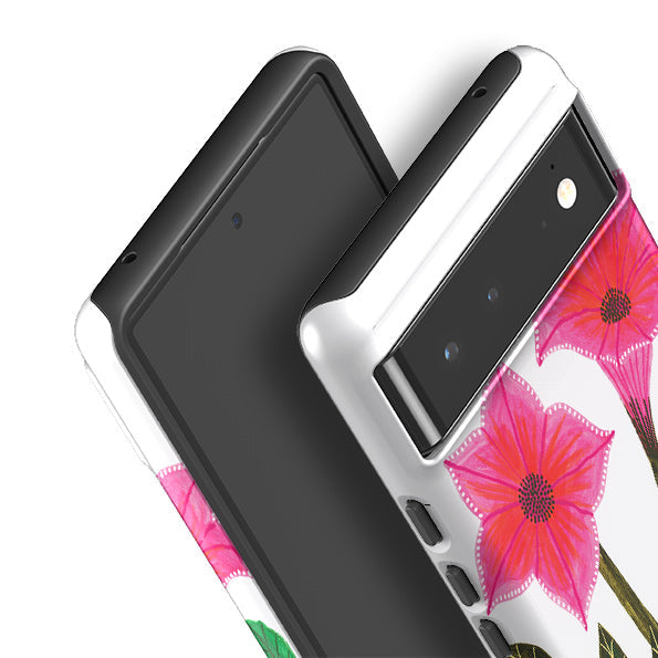Google phone case-Trumpet Flowers By Lee Foster Wilson-Product Details Raised bevel to protect screen from scratches. Impact resistant polycarbonate shell and shock absorbing inner TPU liner. Secure fit with design wrapping around side of the case and full access to ports. Compatible with Qi-standard wireless charging. Thickness 1/8 inch (3mm), weight 30g. Compatibility See drop down menu for options, please select the right case as we print to order.-Stringberry