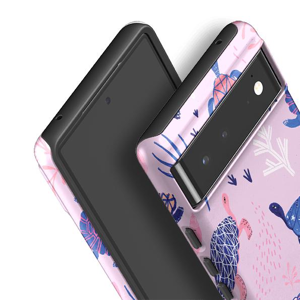 Google phone case-Turtles By Lee Foster Wilson-Product Details Raised bevel to protect screen from scratches. Impact resistant polycarbonate shell and shock absorbing inner TPU liner. Secure fit with design wrapping around side of the case and full access to ports. Compatible with Qi-standard wireless charging. Thickness 1/8 inch (3mm), weight 30g. Compatibility See drop down menu for options, please select the right case as we print to order.-Stringberry