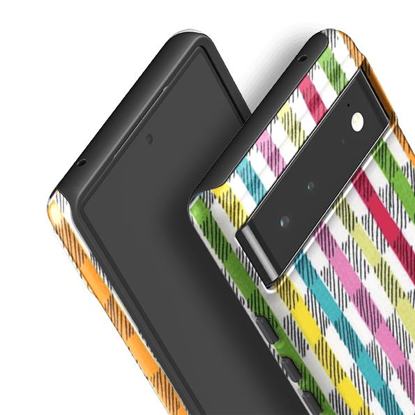 Google phone case-Twill By Sarah Campbell-Product Details Raised bevel to protect screen from scratches. Impact resistant polycarbonate shell and shock absorbing inner TPU liner. Secure fit with design wrapping around side of the case and full access to ports. Compatible with Qi-standard wireless charging. Thickness 1/8 inch (3mm), weight 30g. Compatibility See drop down menu for options, please select the right case as we print to order.-Stringberry